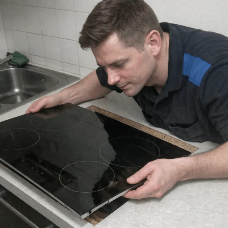 Techniker beim Einbau eines neuen Induktionskochfeldes