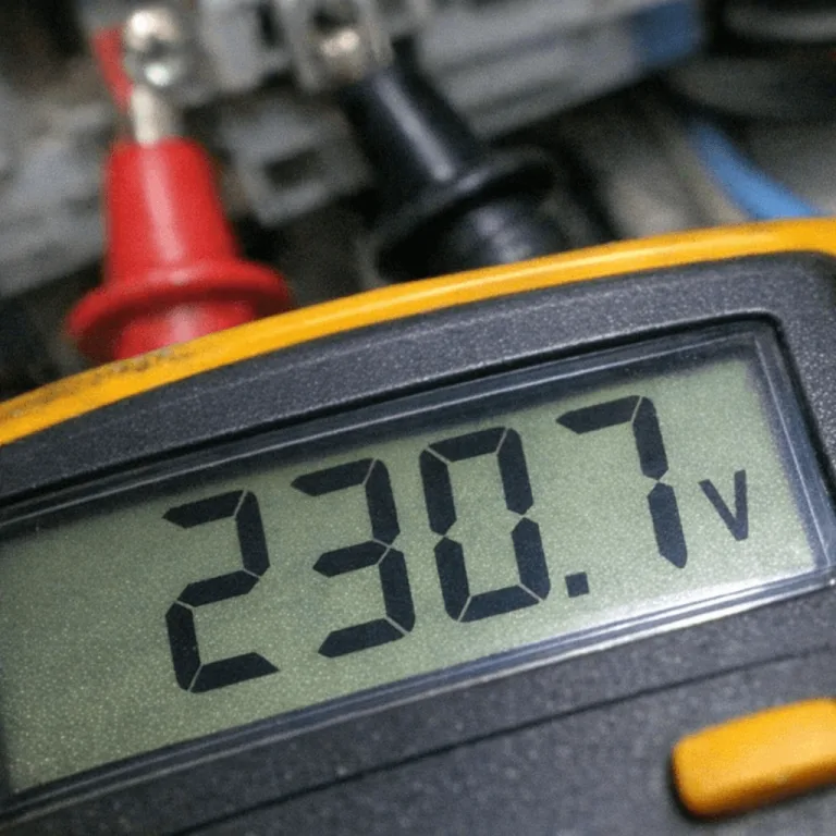 Multimeter zeigt Spannung bei der Messung am Anschluss an